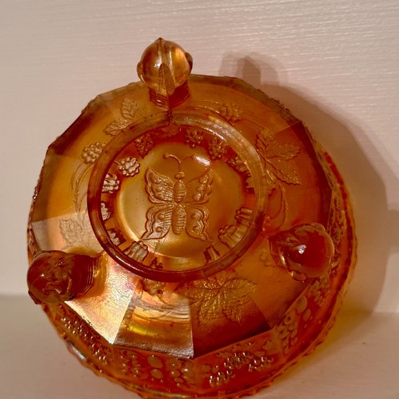 Vintage Fenton Carnival Glass "Butterfly And Berry" Footed Bowl - Picture 3 of 14